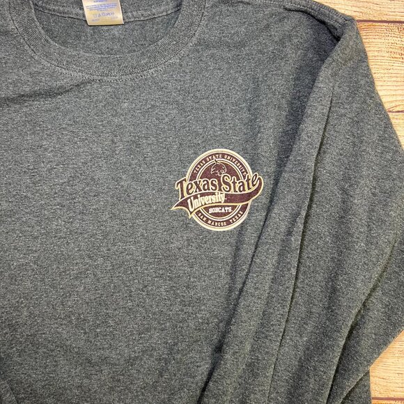 Texas State University Bobcats College Long Sleeve T-Shirt Medium Gray Gildan - Picture 7 of 8